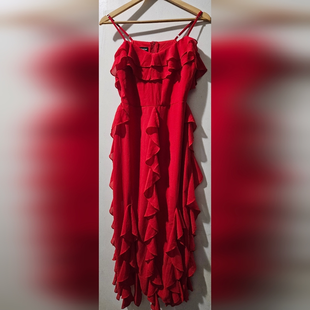 Elegant Red Ruffle Dress In Small NWOT